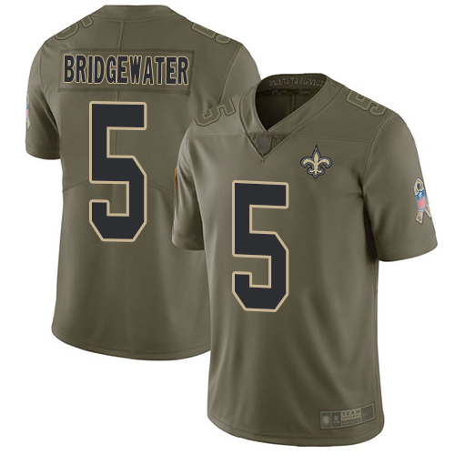 Men New Orleans Saints Limited Olive Teddy Bridgewater Jersey NFL Football #5 2017 Salute to Service Jersey